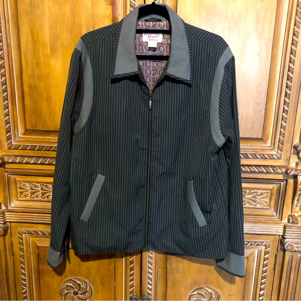 Penguin Authentic Original Men's Large Striped Zip Up Jacket Vintage